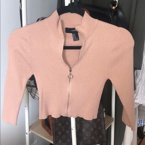 Zip knit crop top in Blush